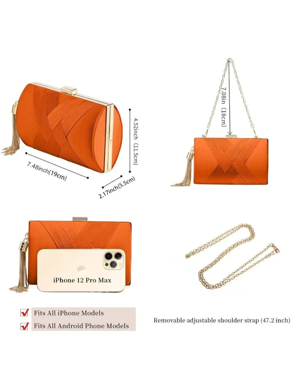 👜 Women's Orange Tassel Evening Clutch bag Crossbody Night out Clutch Purses